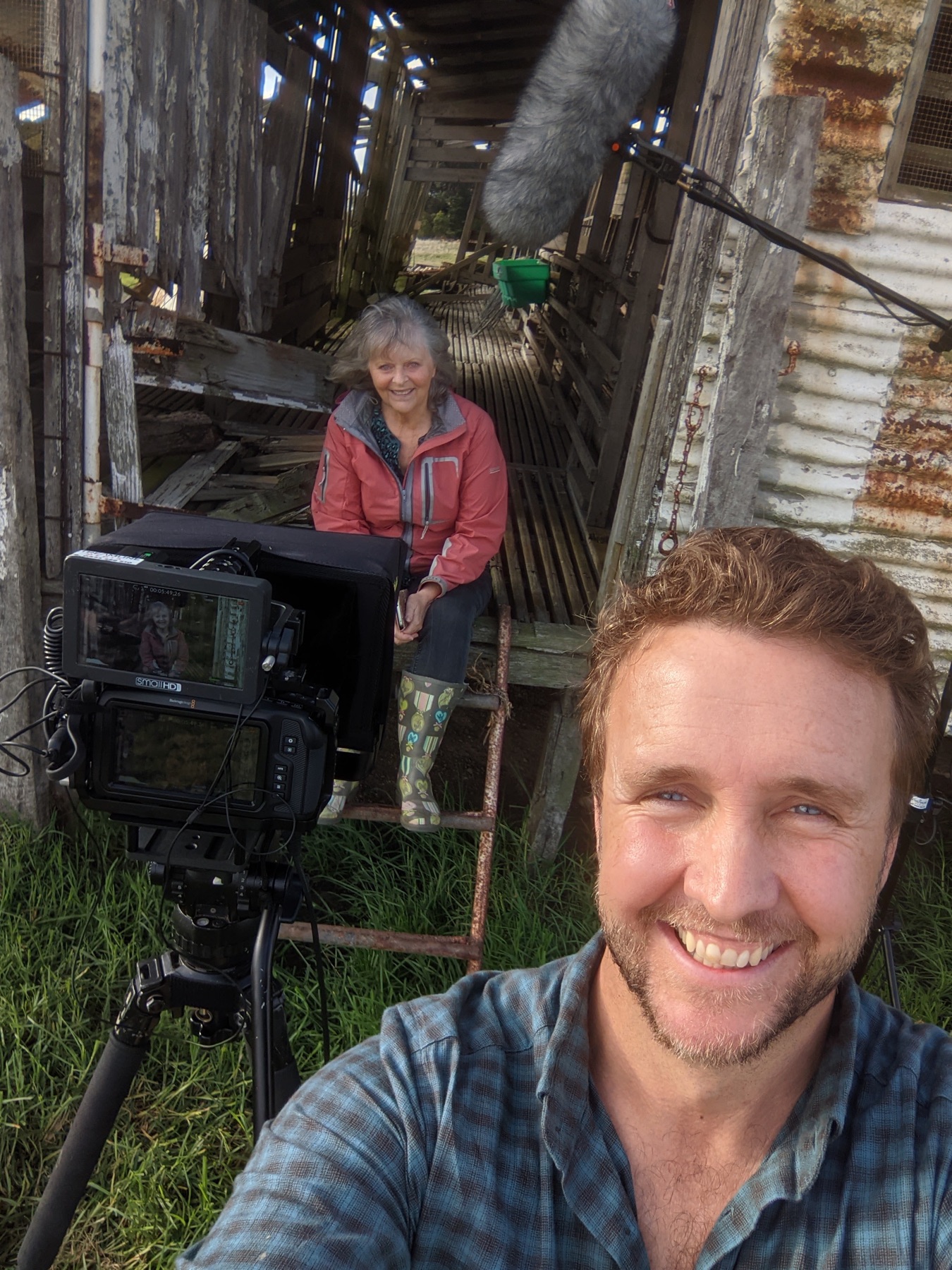 Behind the scenes during a location shoot